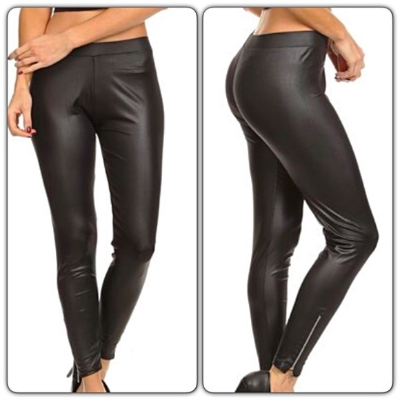 Zip Ankle Faux Leather Leggings OSFM MLXL - Picture 2 of 6